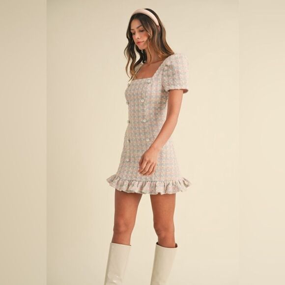 091. EMILY PEARL BUTTON MINI DRESS - Picture 7 of 9